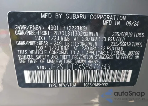 2025 Subaru Forester Touring z USA, uszkodzony, nr VIN JF2SLDTCXSH472743